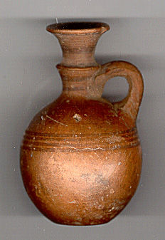 Ancient Pottery, Cyprus, ca 800BC, "Black-on-Red Ware" these pieces were votive offerings made to Gods and ancestors. This particular piece was found in an Archaic-period grave in Lebanon. 3.4" (8.7cm) x 2.3" (5.8cm)