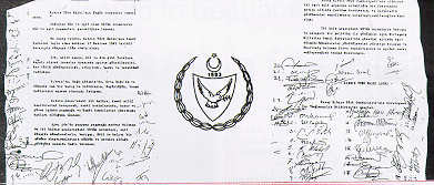 Signatures of the Turkish Cypriot MPs declaring Turkish Republic of Northern Cyprus as an independent republic